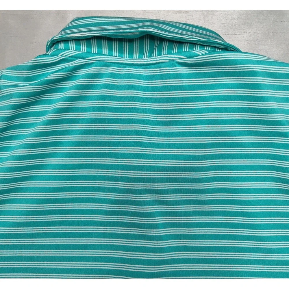 ADIDAS‎ GOLF Men Size XL Aqua Striped Short Sleeve Polo Shirt